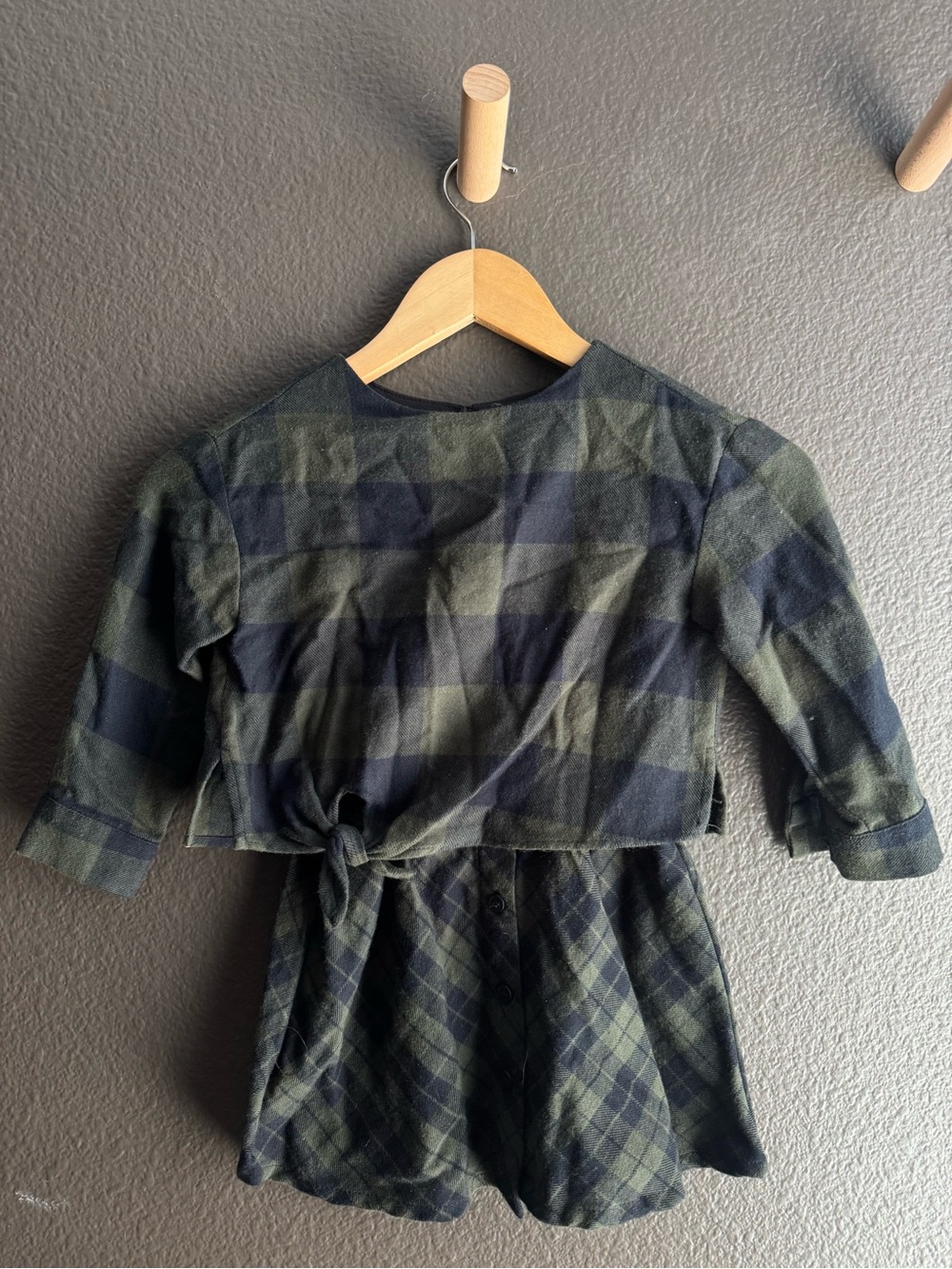 Zara Black and Olive Plaid Tie-Front Dress